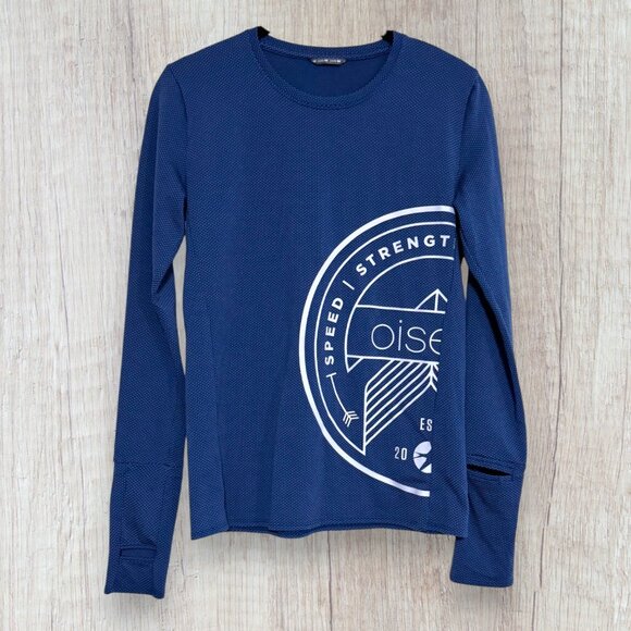 oiselle Tops - Oiselle Graphic Long Sleeve Running Top Crest Logo Blue Wicking XS (2)
